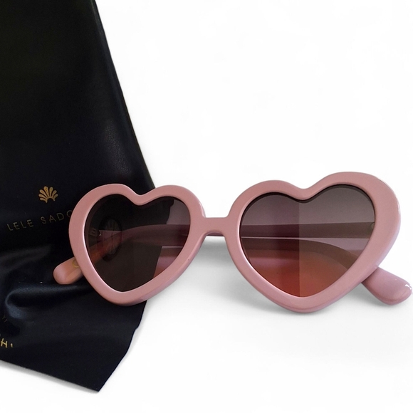 Lele Sadoughi Heart Sunglasses Pink Blush Oversized Gradient Lenses NWOT - Picture 13 of 16